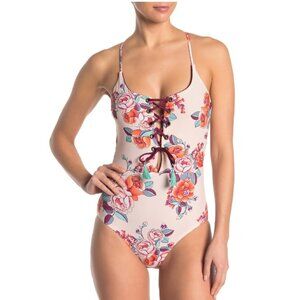 Mossimo Lace-Up Printed One-Piece Swimsuit